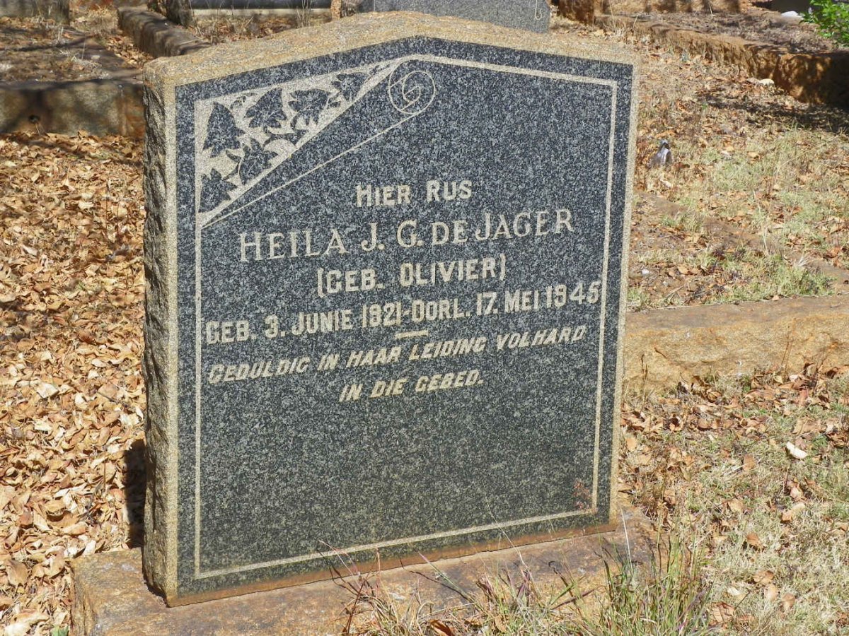 JAGER Heila J.G., de nee OLIVIER 1921-1945
