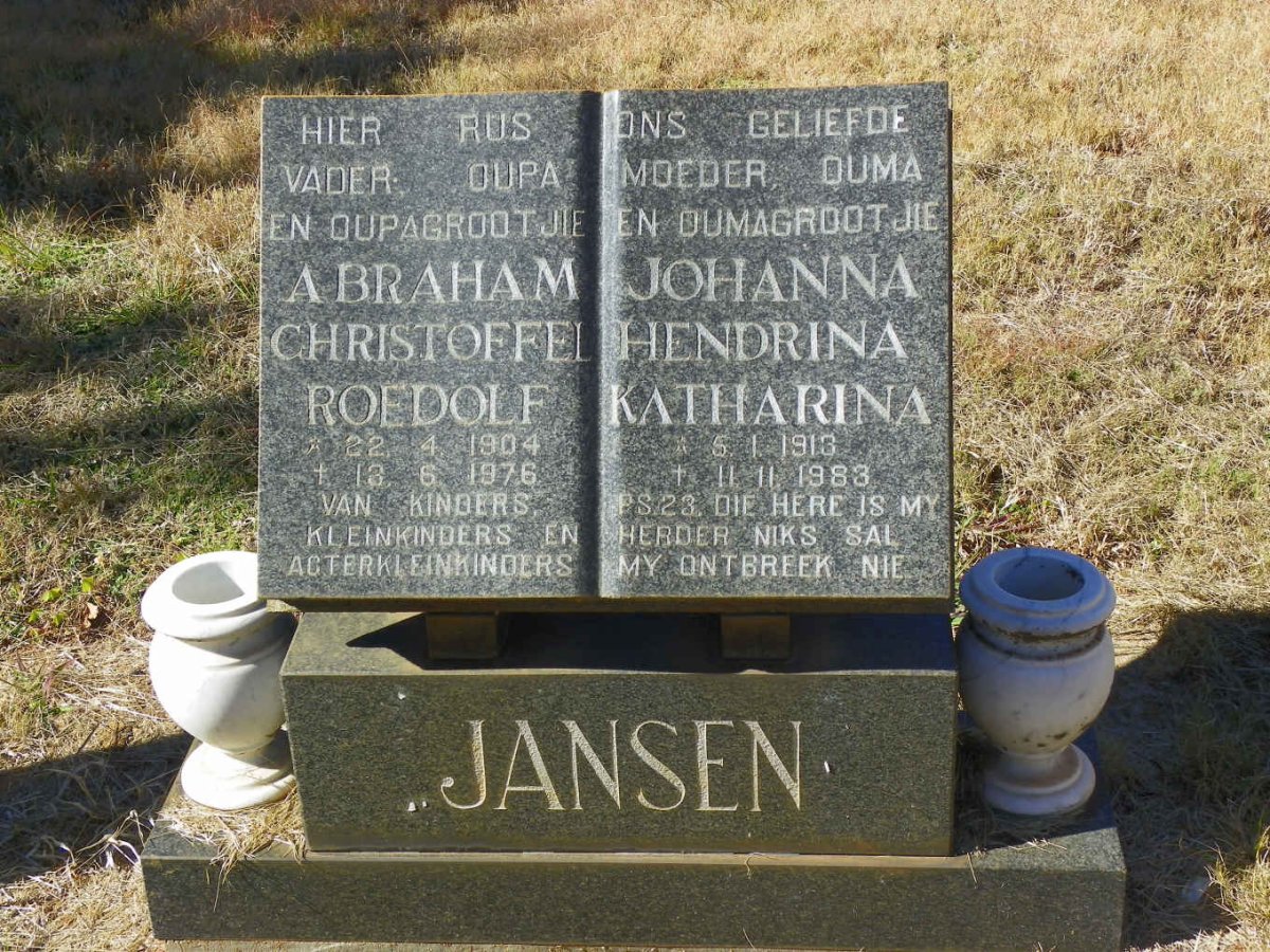 JANSEN Abraham Christoffel Roedolf 1904-1976 &amp; Johanna Hendrina Katharina 1913-1983