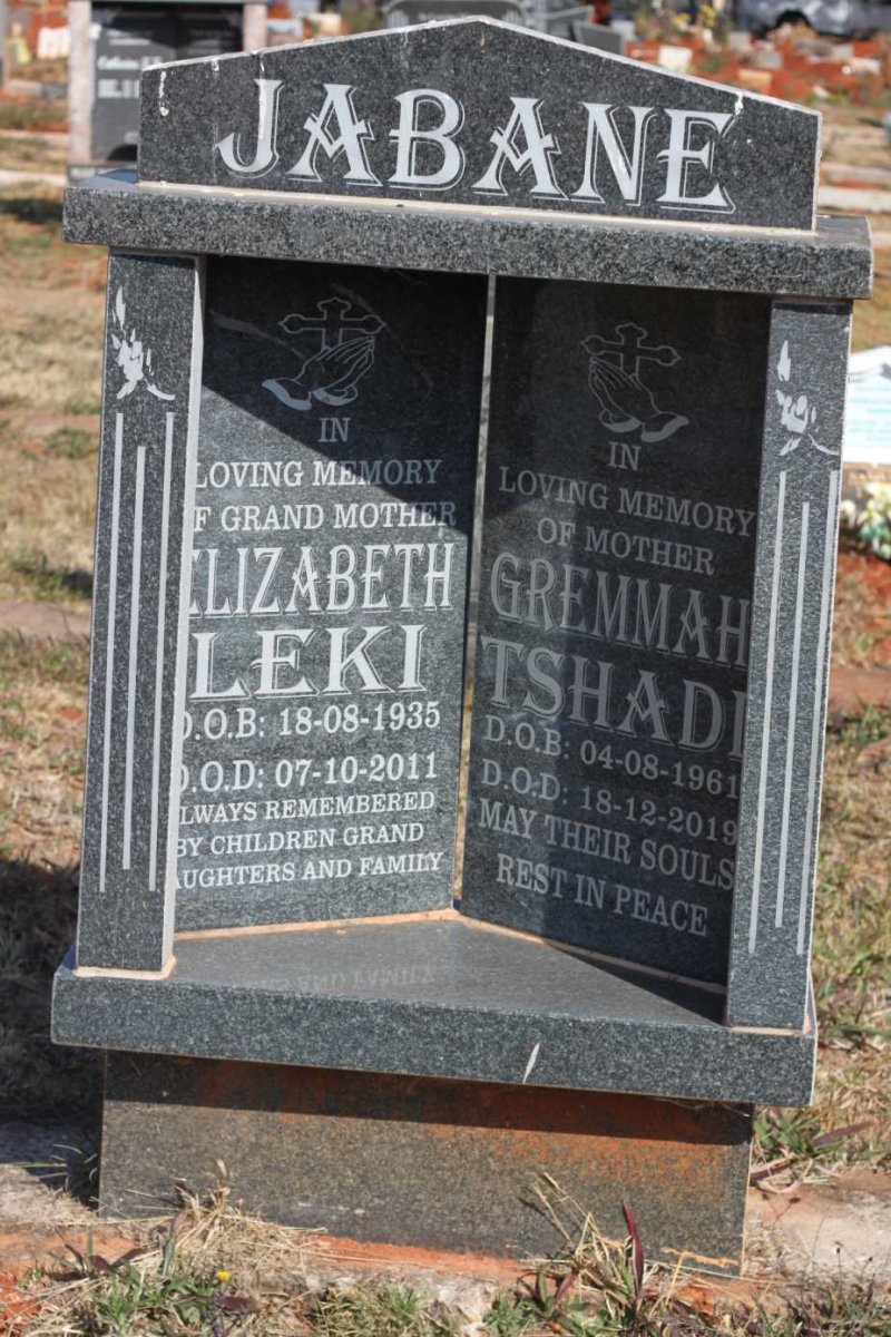 JABANE Elizabeth Leki 1935-2011 :: JABANE Gremmah Tshadi 1961-2019
