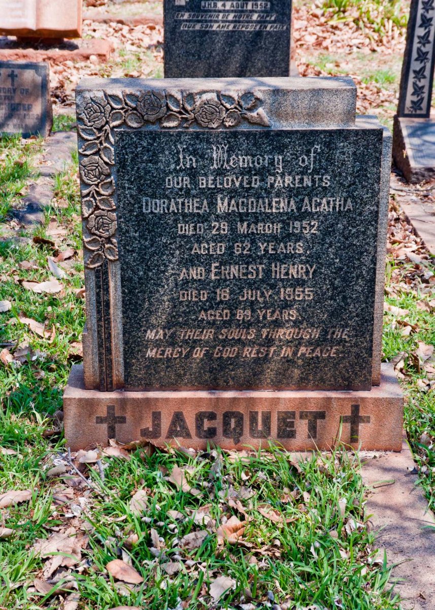 JACQUET Ernest Henry -1955 &amp; Dorathea Magdalena Agatha -1952