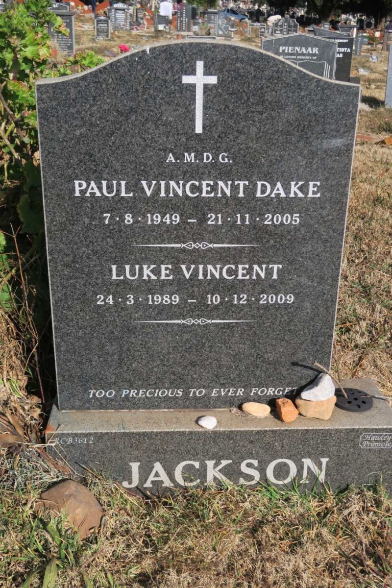 JACKSON Paul Vincent Dake 1949-2005 :: JACKSON Luke Vincent 1989-2009