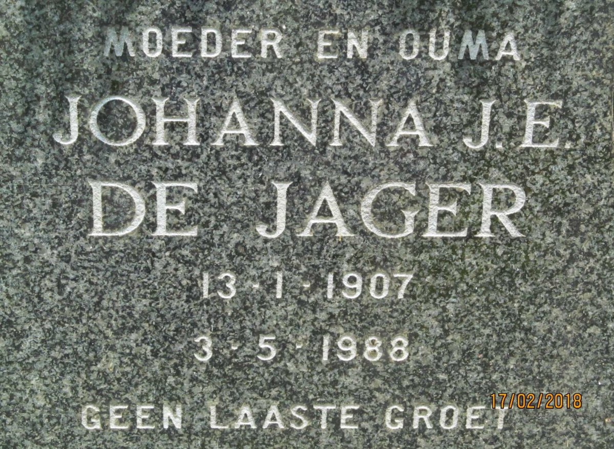 JAGER Johanna J.E., de 1907-1988
