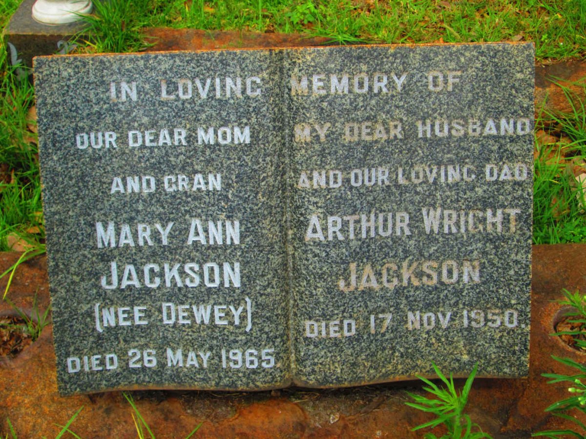 JACKSON Arthur Wright -1950 &amp; Mary Ann DEWEY -1965