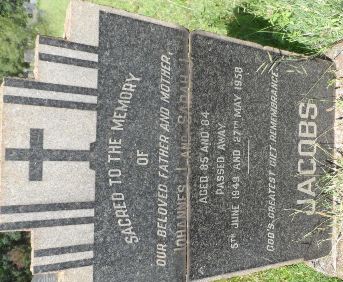 JACOBS Johannes J. -1949 &amp; Sarah J. -1958