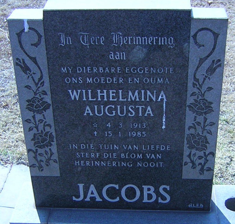 JACOBS Wilhelmina Augusta 1913-1985