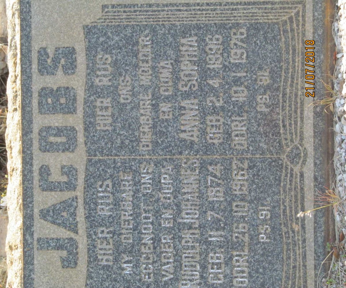 JACOBS Rudolph Johannes 1874-1962 &amp; Anna Sophia 1896-1976