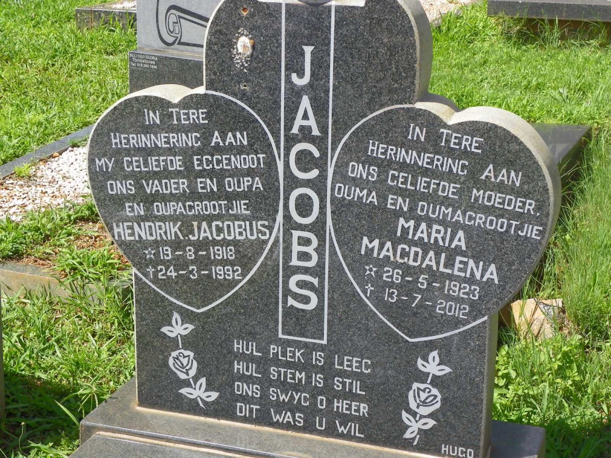 JACOBS Hendrik Jacobus 1918-1992 &amp; Maria Magdalena 1923-2012