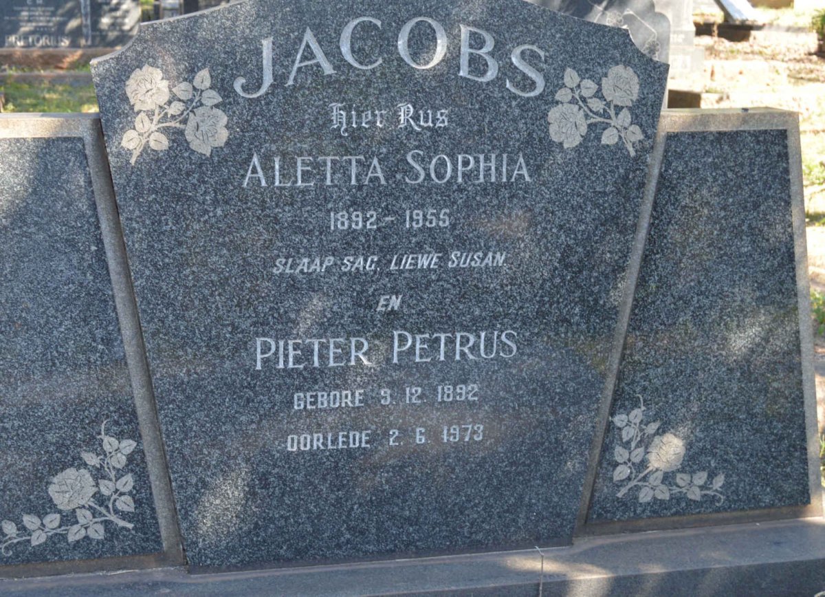 JACOBS Pieter Petrus 1892-1973 &amp; Aletta Sophia 1892-1955