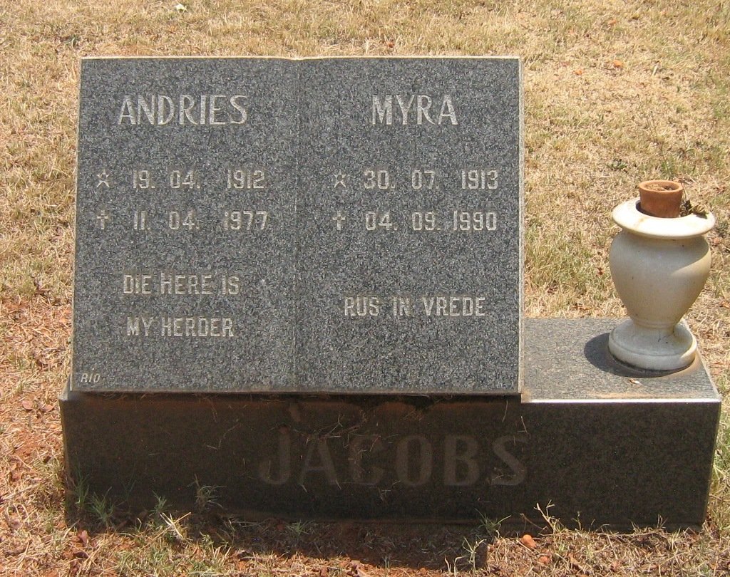 JACOBS Andries 1912-1977 &amp; Myra 1913-1990