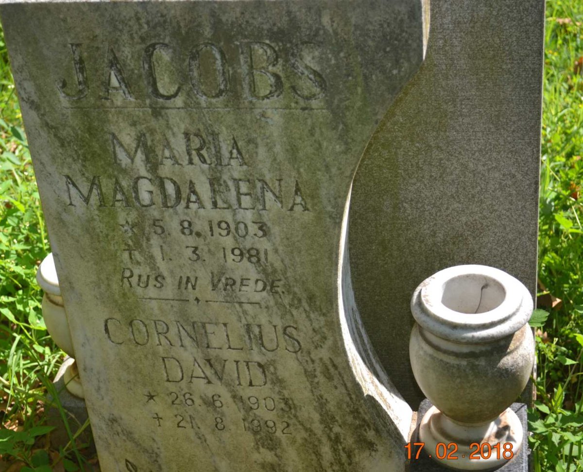 JACOBS Cornelius David 1903-1992 &amp; Maria Magdalena 1903-1981