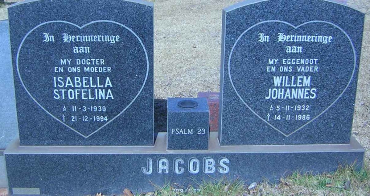 JACOBS Willem Johannes 1932-1986 &amp; Isabella Stofelina 1939-1994