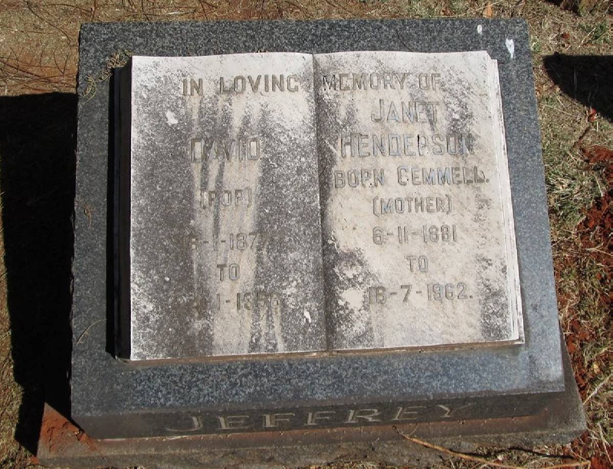 JEFFREY David 1877-1956 &amp; Janet Henderson GEMMELL  1881-1962