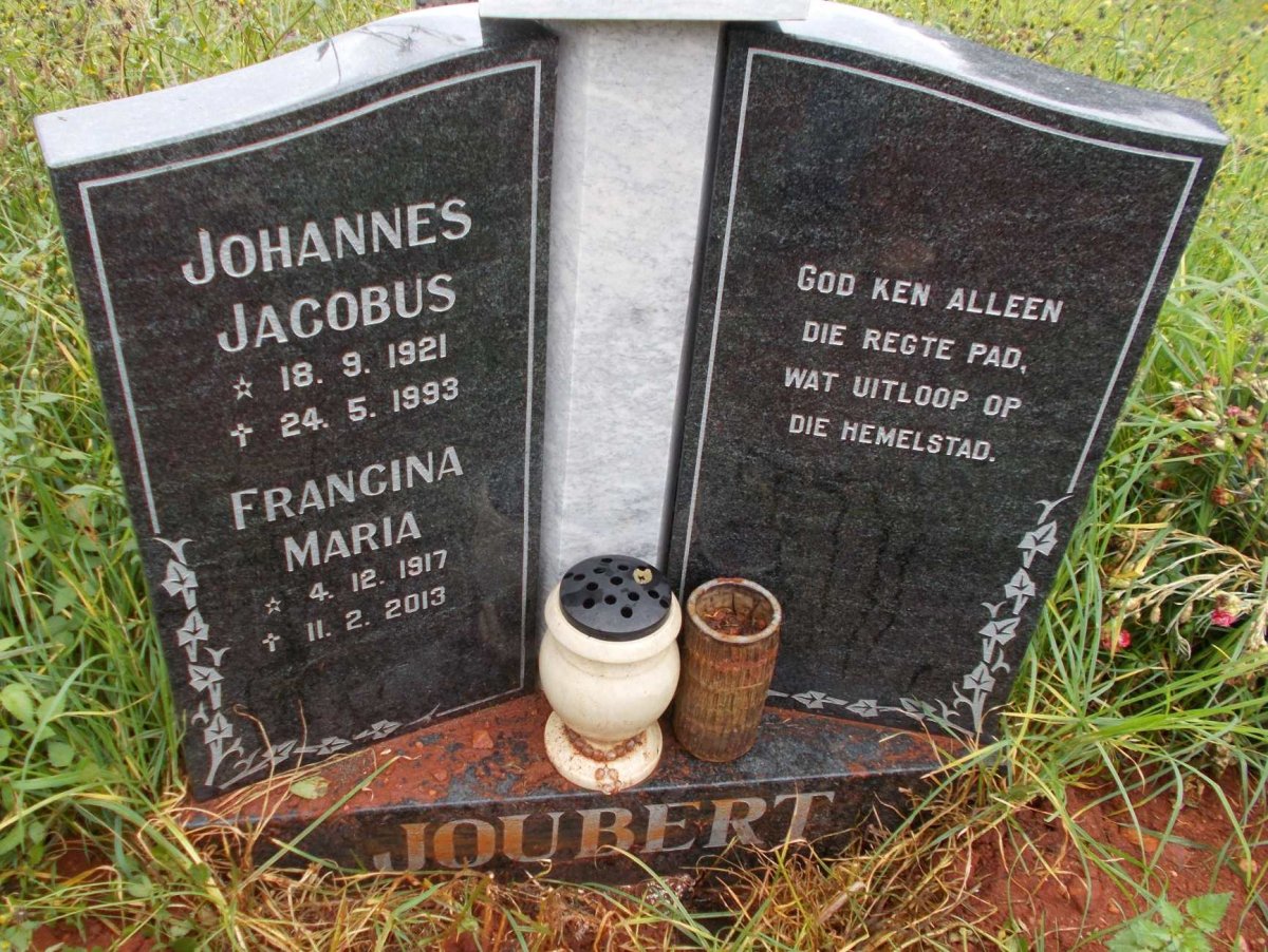 JOUBERT Johannes Jacobus 1921-1993 &amp; Francina Maria 1917-2013