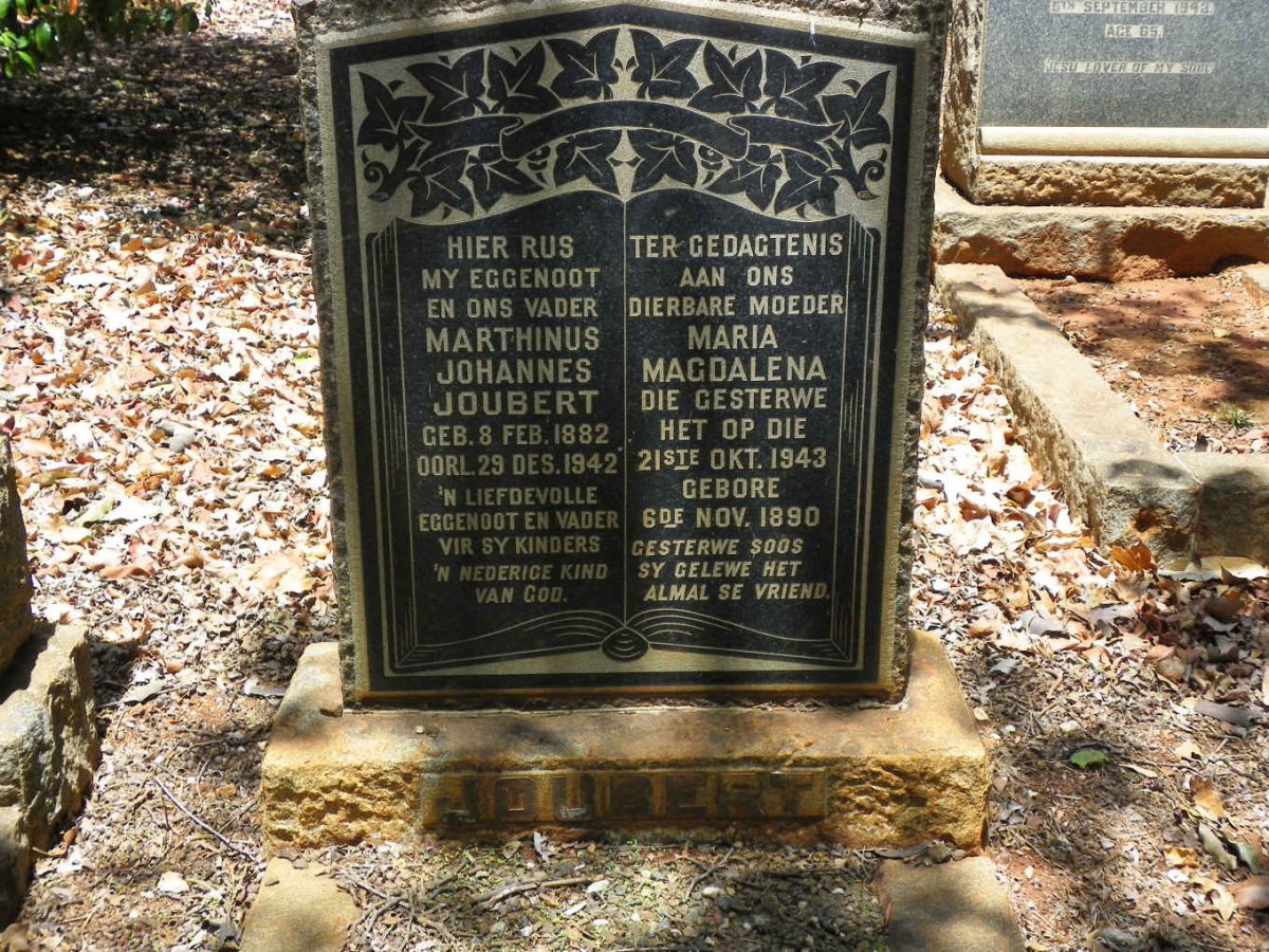 JOUBERT Marthinus Johannes 1882-1942 &amp; Maria Magdalena 1890-1943