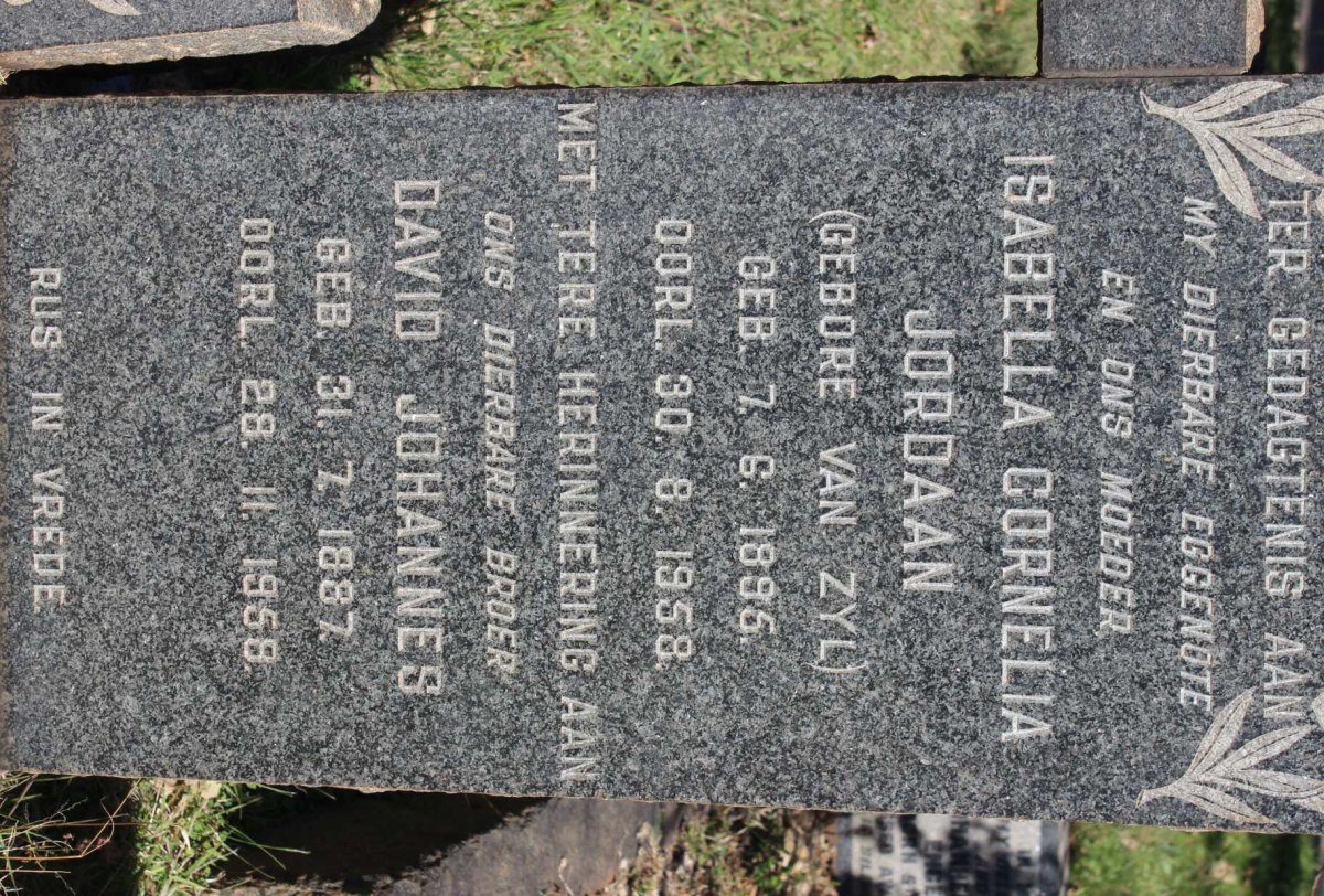 JORDAAN David Johannes 1887-1958 :: JORDAAN Isabella Cornelia nee VAN ZYL 1895-1958