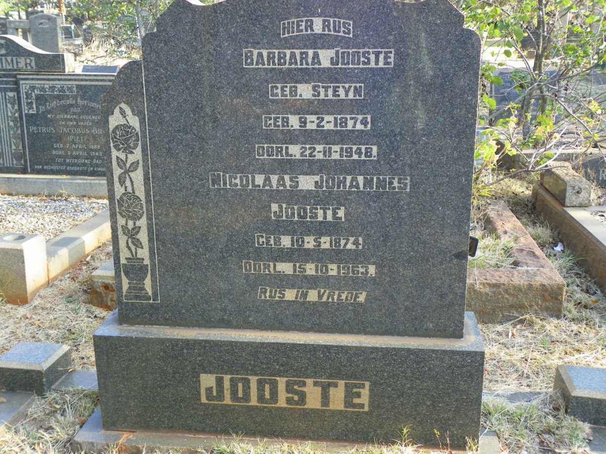 JOOSTE Nicolaas Johannes 1874-1963 &amp; Barbara STEYN 1874-1948