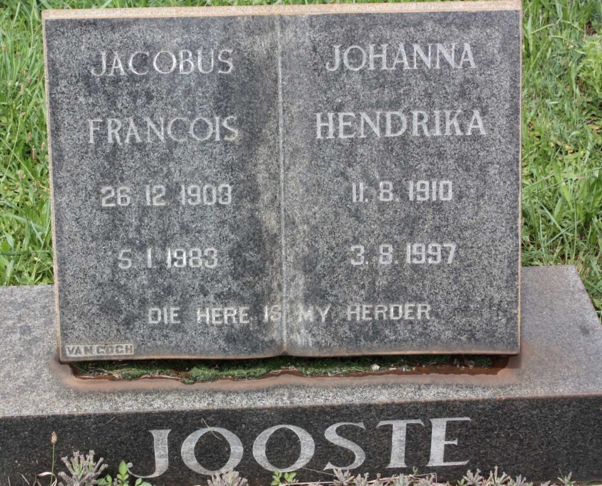 JOOSTE Jacobus Francois 1903-1983 &amp; Johanna Hendrika 1910-1997