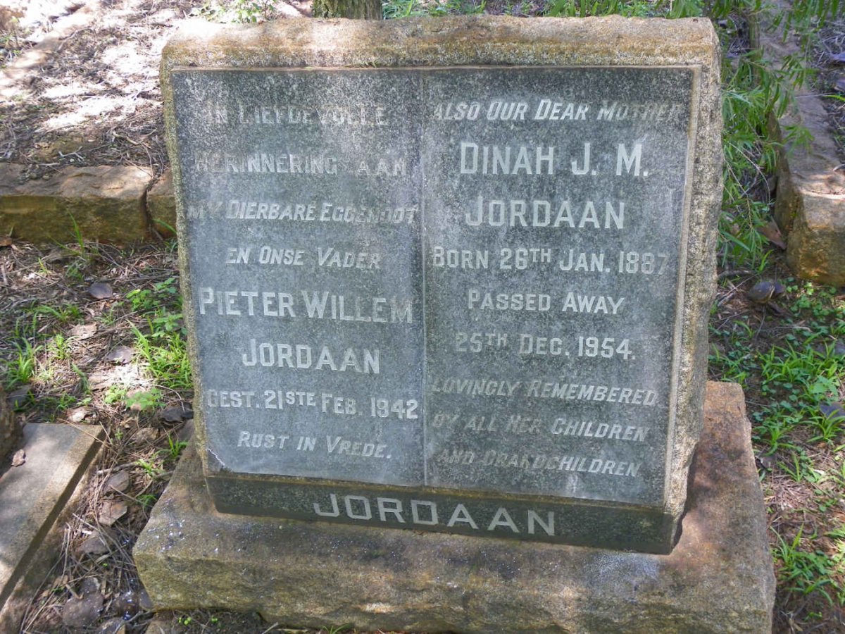 JORDAAN Pieter Willem -1942 &amp; Dinah J.M. 1887-1954