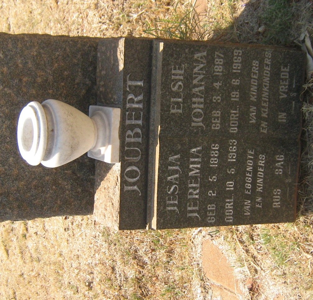 JOUBERT Jesaja Jeremia 1886-1963 &amp; Elsie Johanna 1887-1969