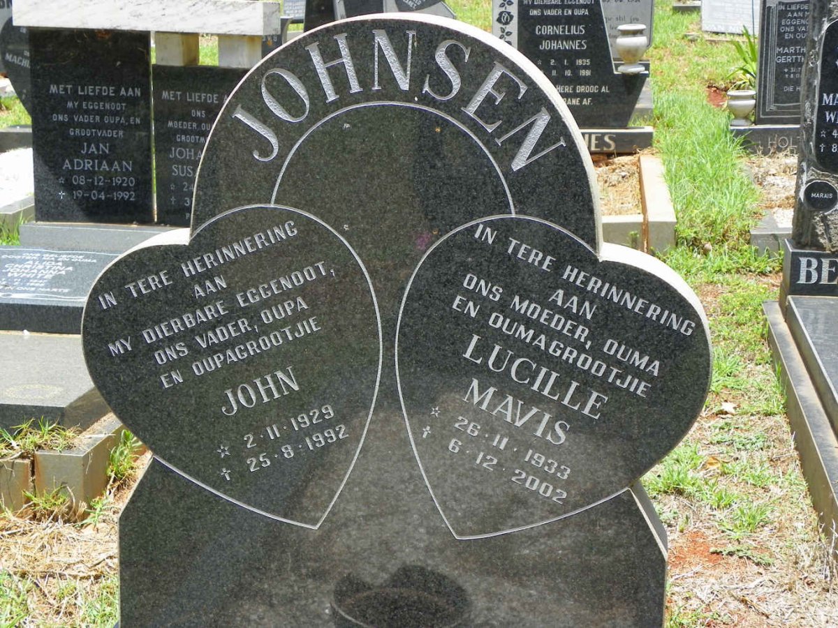 JOHNSEN John 1929-1992 &amp; Lucille Mavis 1933-2002