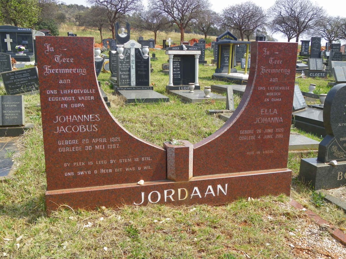 JORDAAN Johannes Jacobus 1921-1987 &amp; Ella Johanna 1920-2001