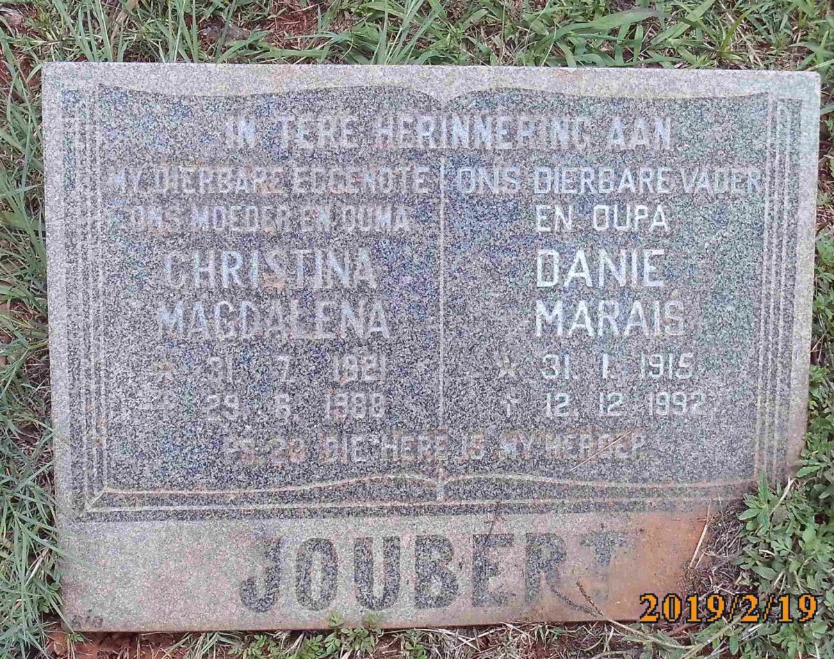 JOUBERT Danie Marais 1915-1992 &amp; Christina Magdalena 1921-1988