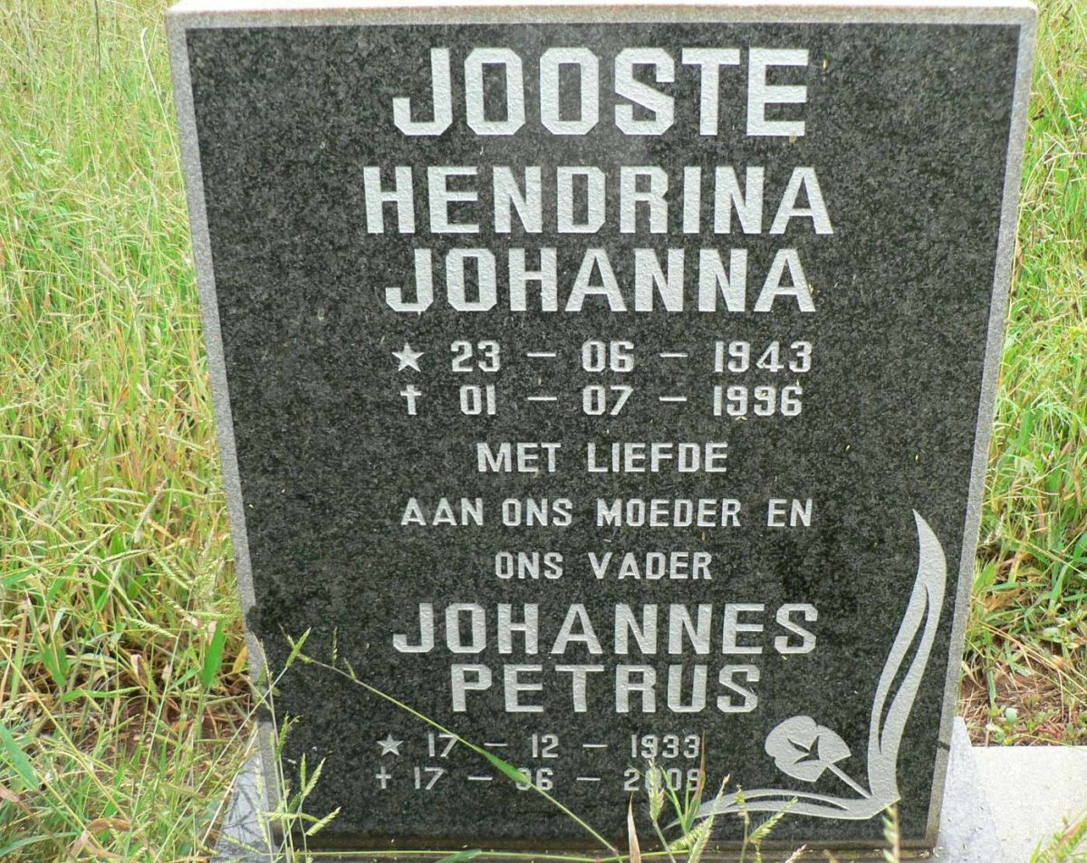 JOOSTE Johannes Petrus 1933-2009 &amp; Hendrina Johanna 1943-1996