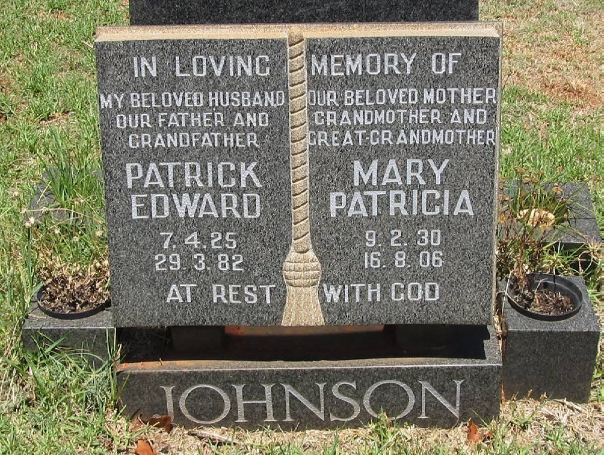 JOHNSON Patrick Edward 1925-1982 &amp; Mary Patricia 1930-2006