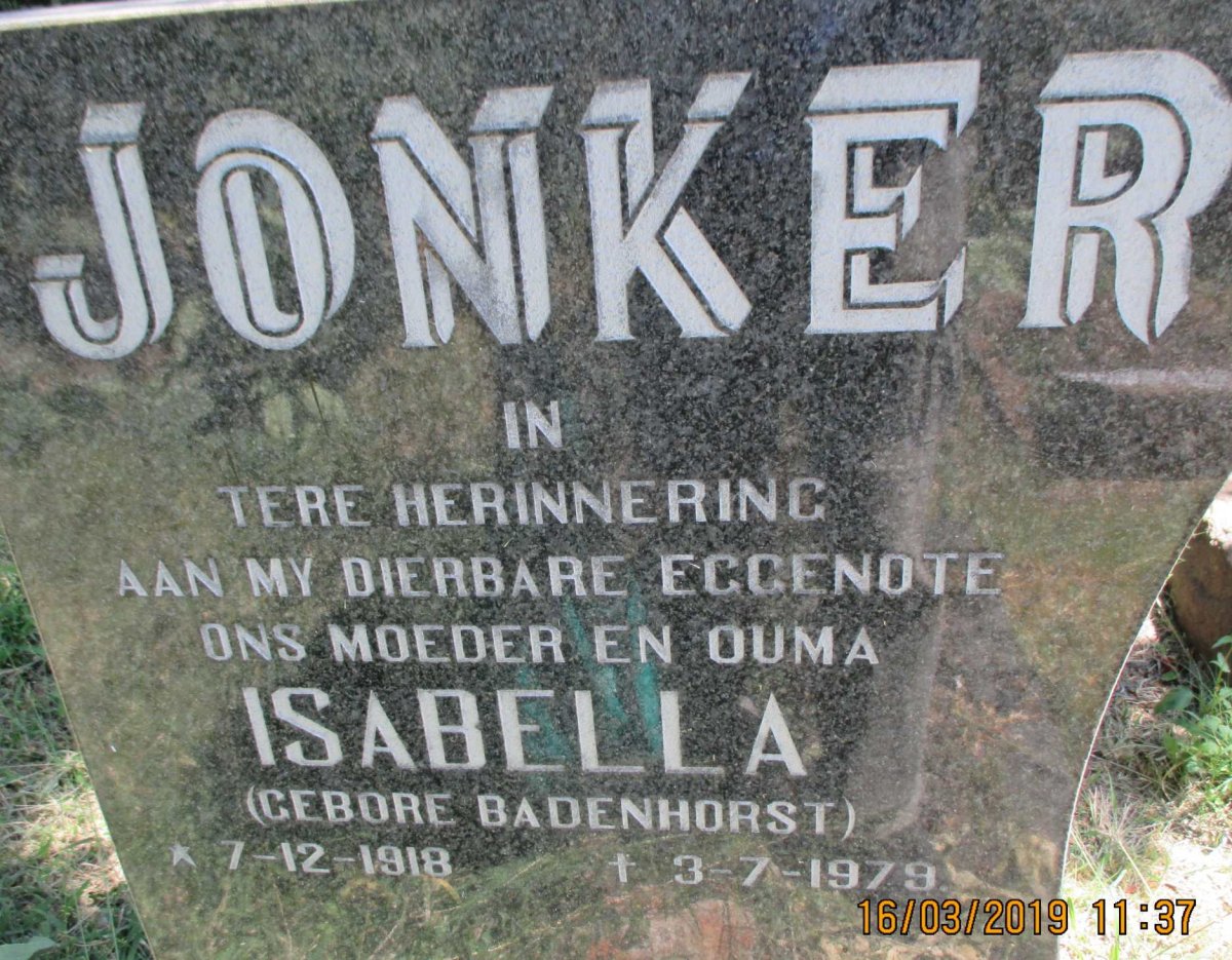 JONKER Isabella nee BADENHORST 1918-1979