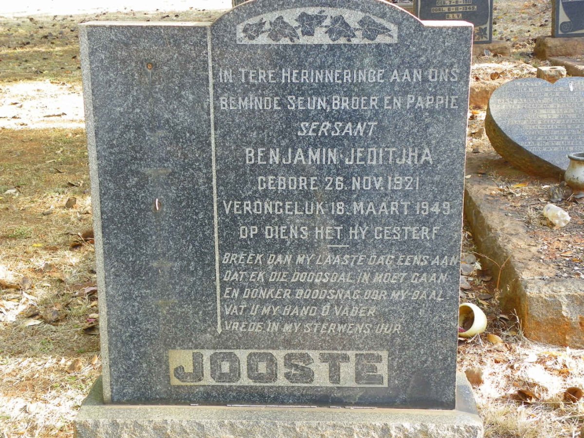 JOOSTE Benjamin Jeditjha 1921-1949