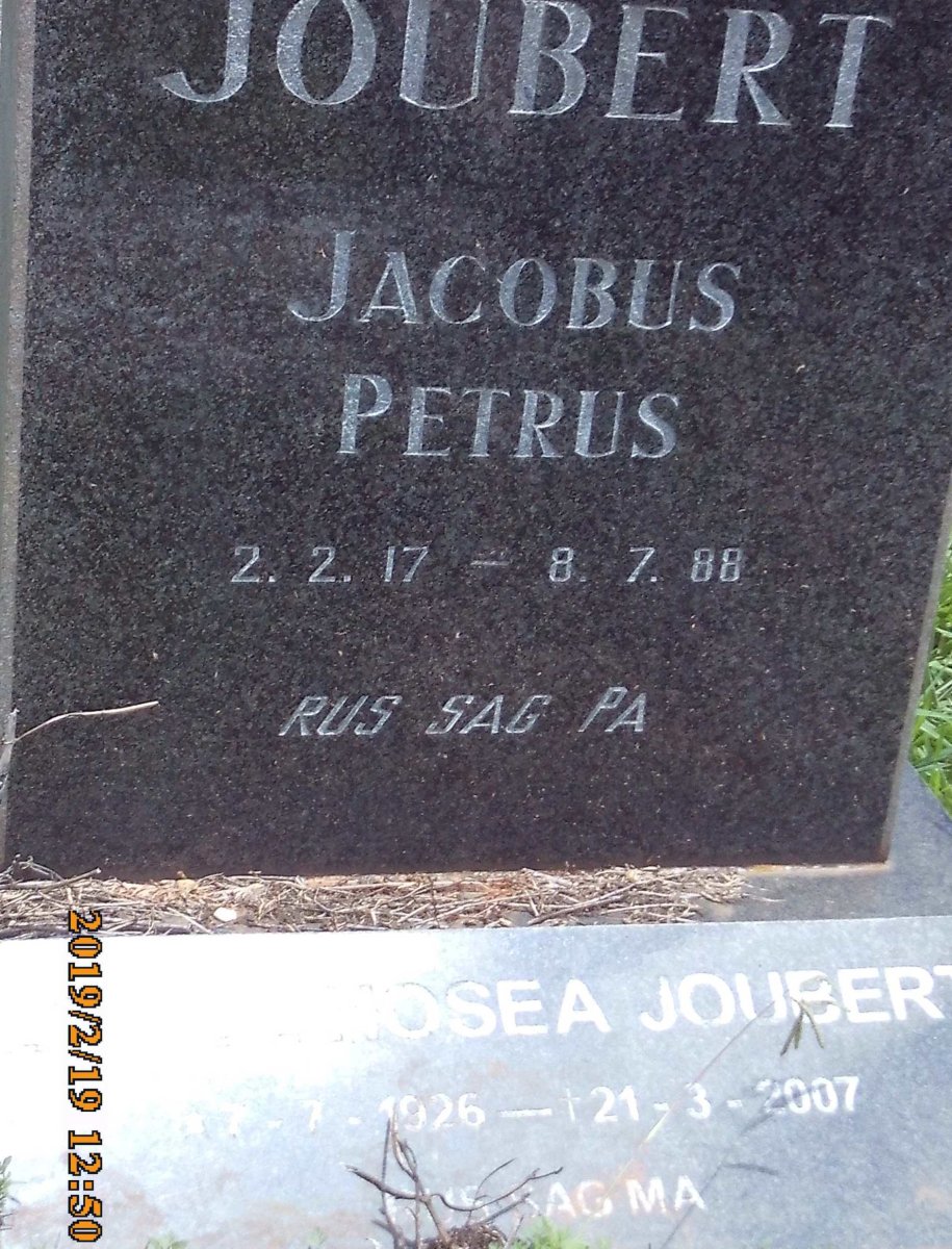 JOUBERT Jacobus Petrus 1917-1988 & Louise Hosea 1926-2007