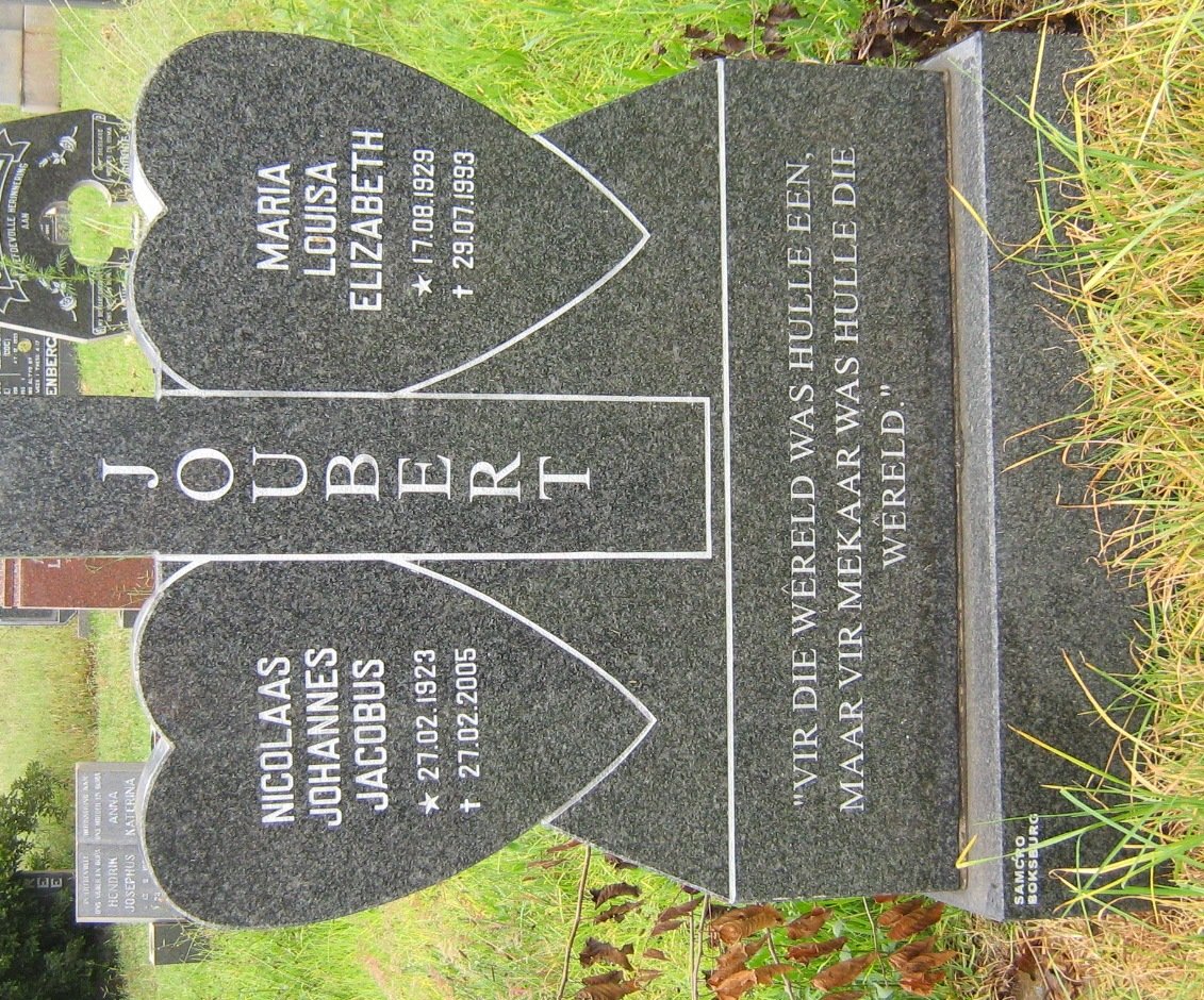 JOUBERT Nicolaas Johannes Jacobus 1923-2005 &amp; Maria Louisa Elizabeth 1929-1993