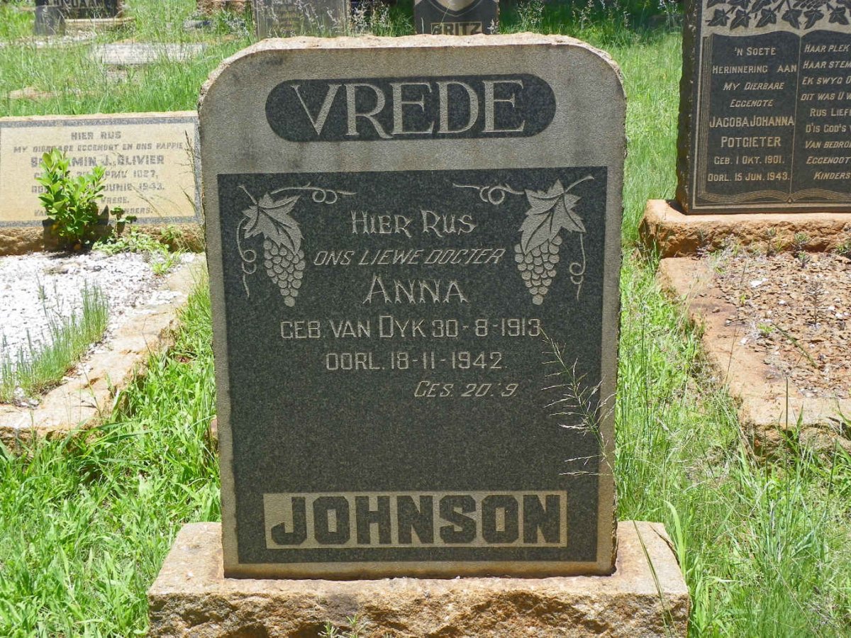 JOHNSON Anna nee VAN DYK 1913-1942