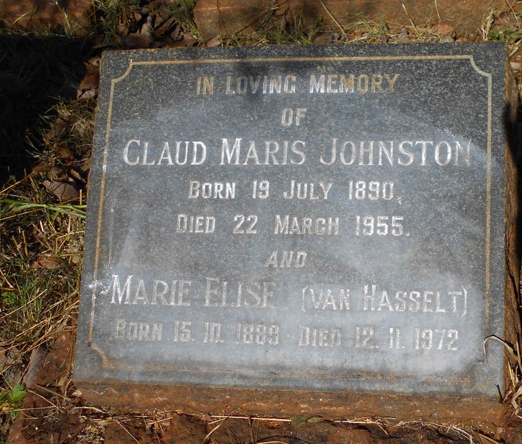 JOHNSTON Claud Maris 1890-1955 &amp; Marie Elise VAN HASSELT 1889-1972
