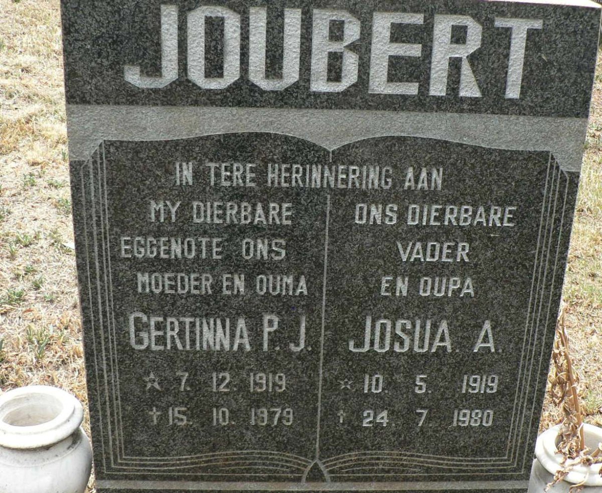 JOUBERT Josua A. 1919-1980 &amp; Gertinna P.J. 1919-1979