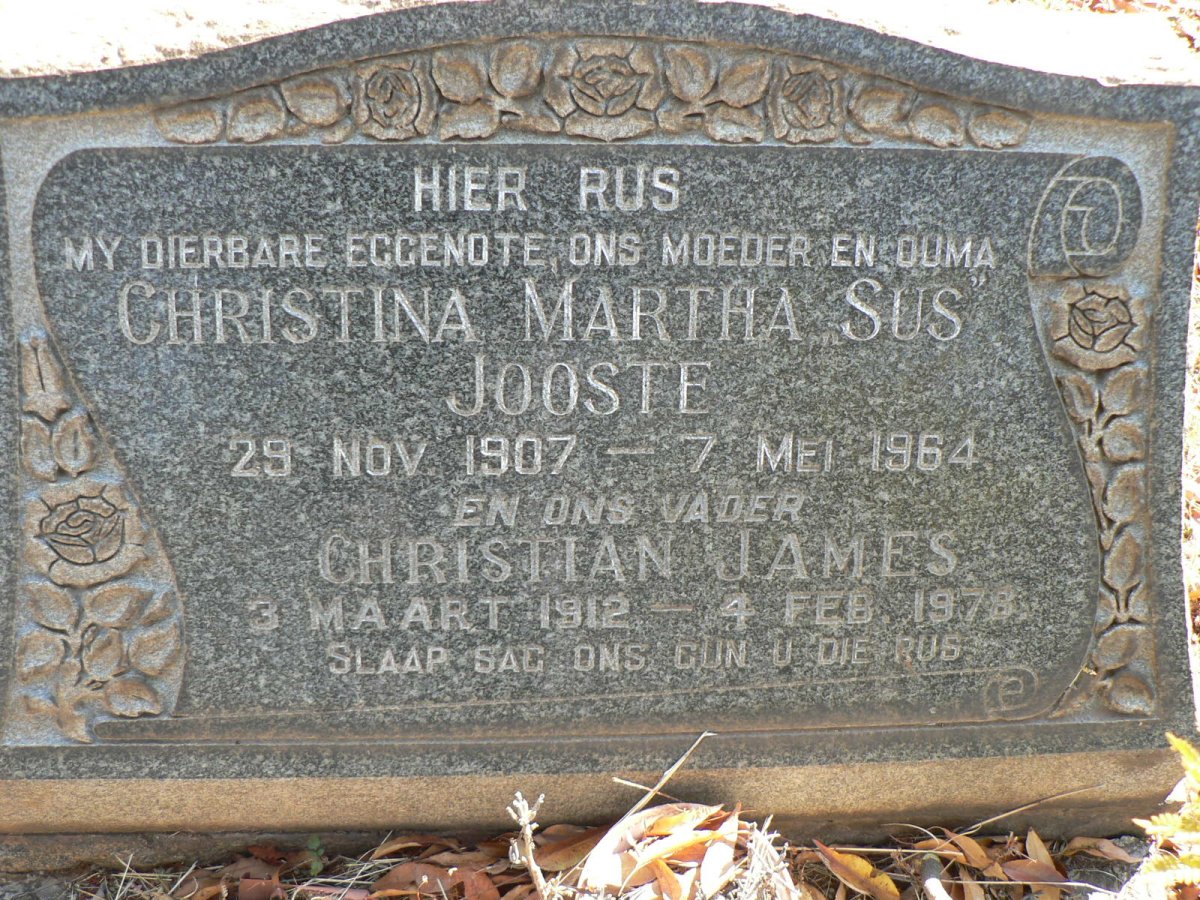 JOOSTE Christian James 1912-1978 &amp; Christina Martha 1907-1964