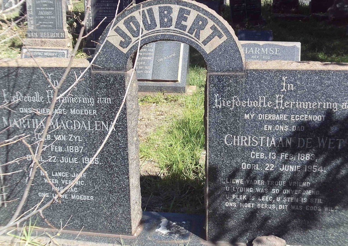 JOUBERT Christiaan de Wet 1883-1954 &amp; Martha Magdalena VAN ZYL 1887-1965