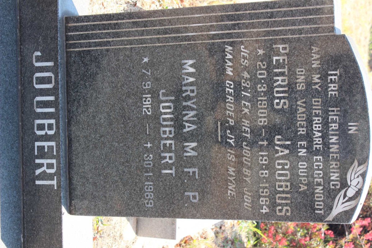 JOUBERT Petrus Jacobus 1906-1964 &amp; Maryna M.F.P. 1912-1969