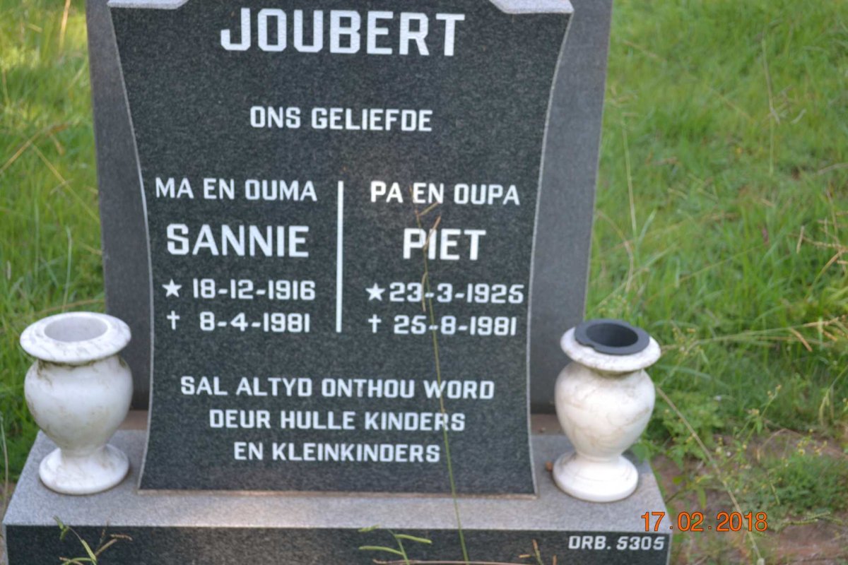 JOUBERT Piet 1925-1981 &amp; Sannie 1916-1981