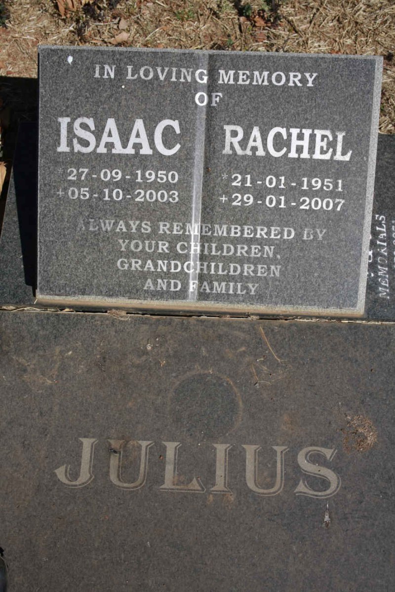 JULIUS Isaac 1950-2003 &amp; Rachel 1951-2007