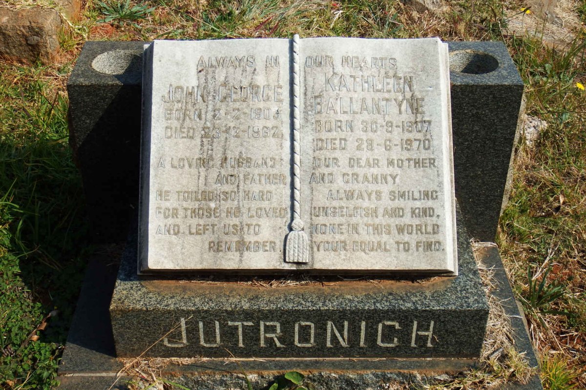 JUTRONICH John George 1903-1962 &amp; Kathleen Ballantyne 1907-1970