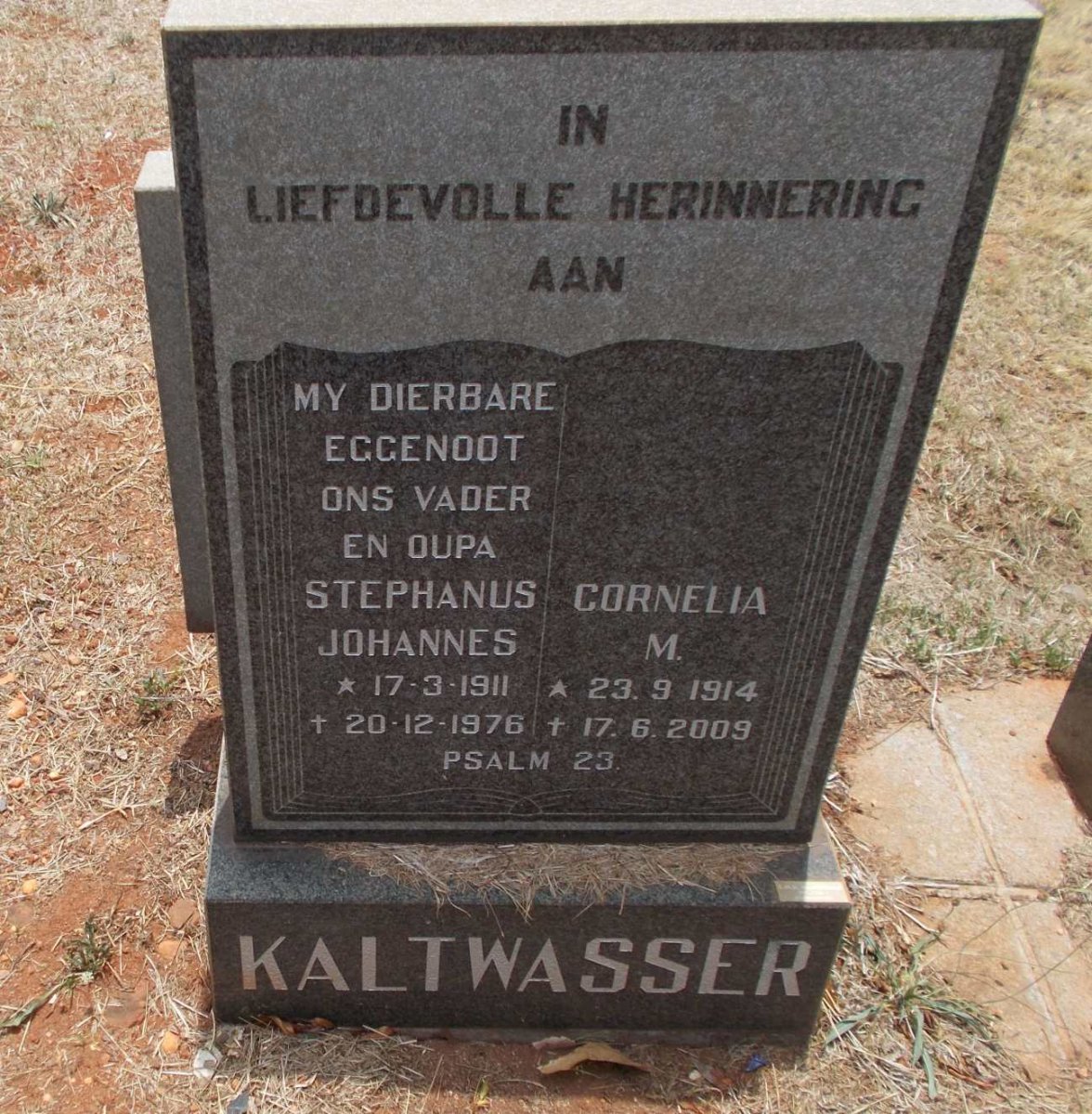 KALTWASSER Stephanus Johannes 1911-1976 &amp; Cornelia M. 1914-2009