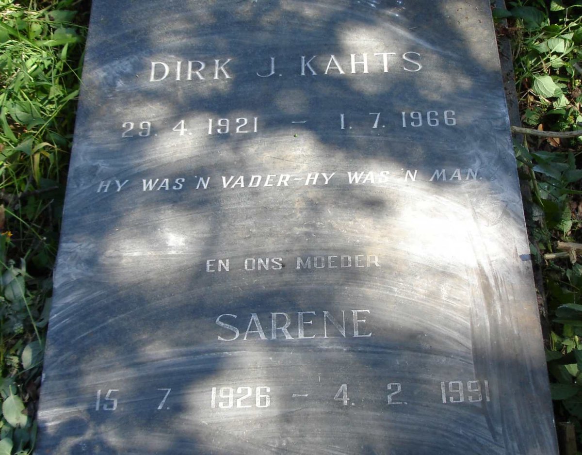 KAHTS J. Dirk 1921-1966 &amp; Sarene 1926-1991