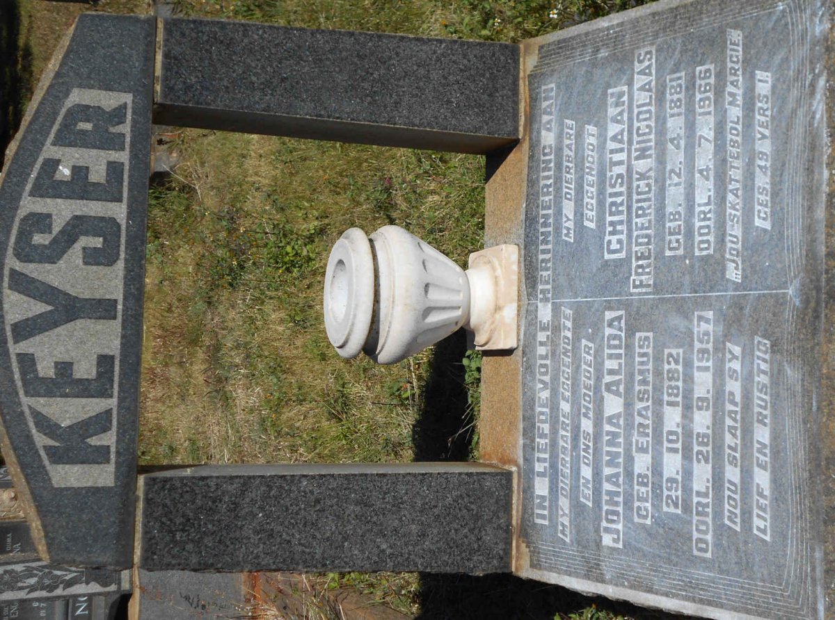 KEYSER Christiaan Frederick Nicolaas 1881-1966 &amp; Johanna Alida ERASMUS 1882-1957
