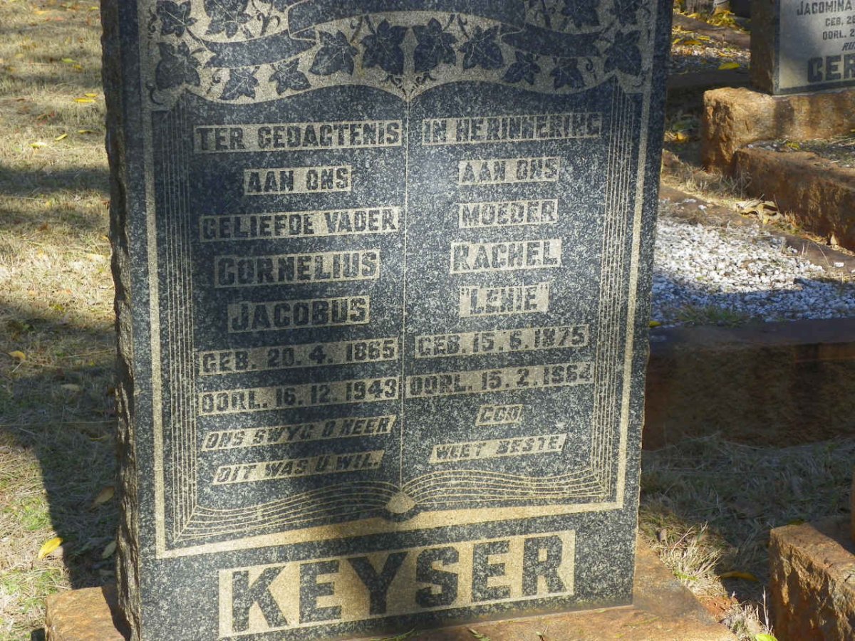 KEYSER Cornelius Jacobus 1865-1943 &amp; Rachel 1875-1964