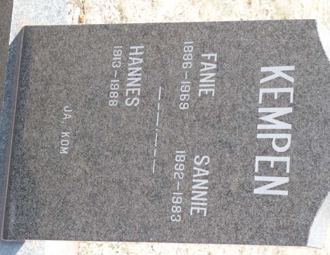 KEMPEN Fanie 1886-1969 &amp; Sannie 1892-1983 :: KEMPEN Hannes 1913-1988