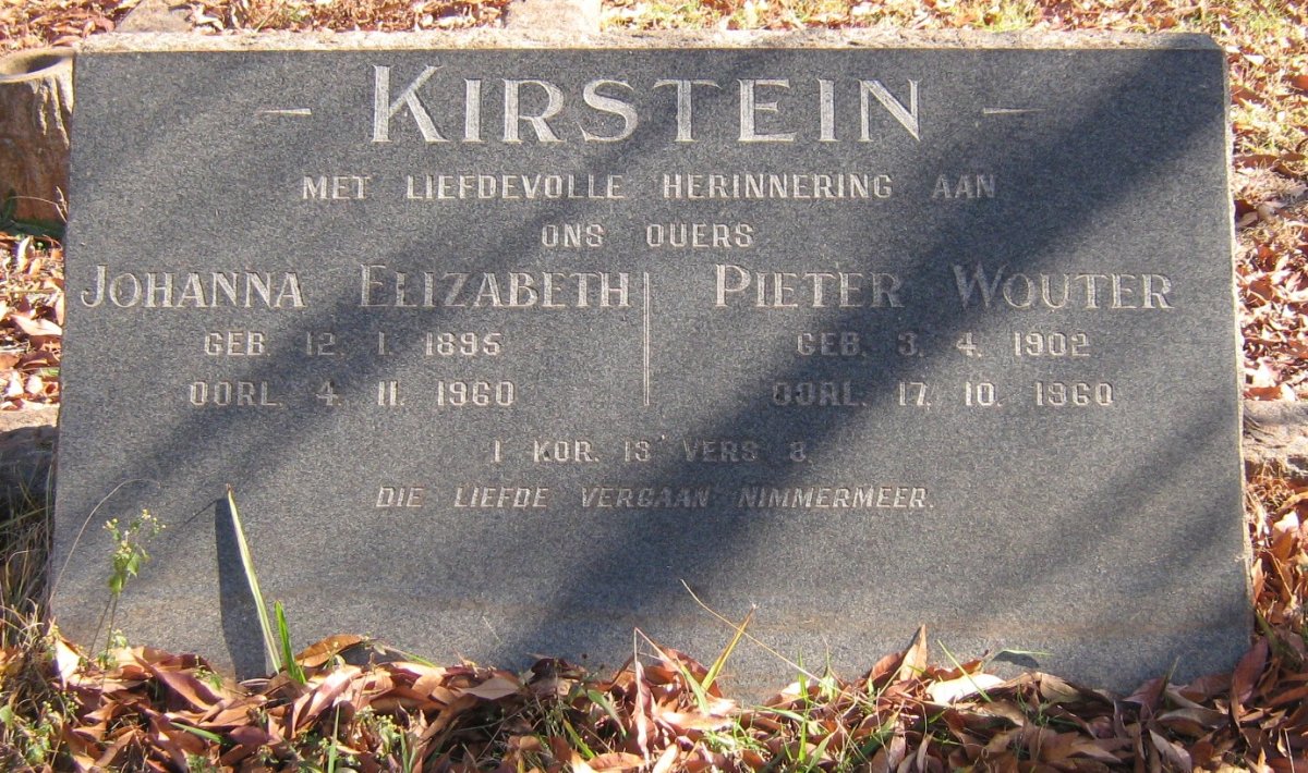 KIRSTEIN Pieter Wouter 1902-1960 &amp; Johanna Elizabeth 1895-1960