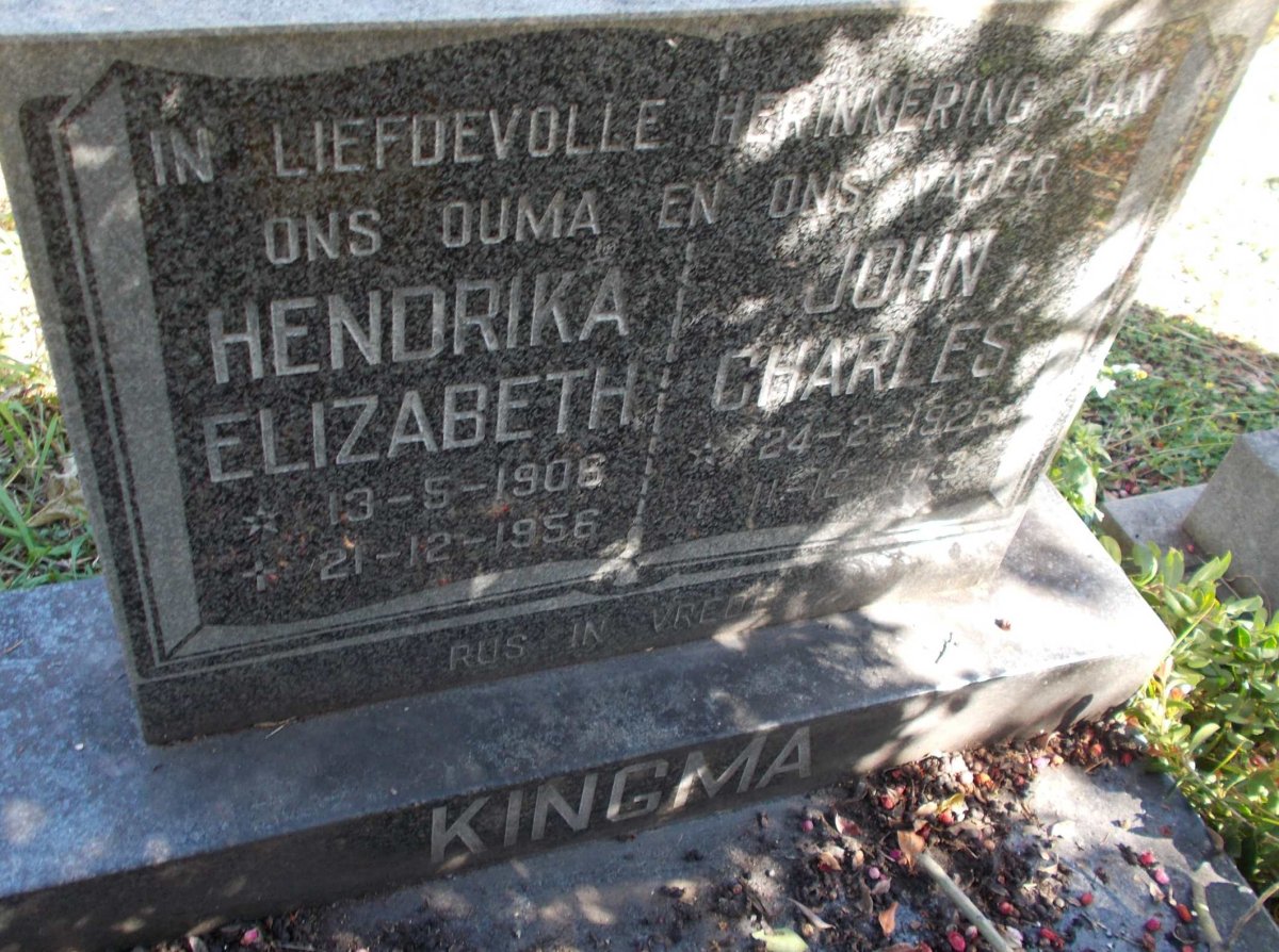 KINGMA John Charles 1926-19?3 &amp; Hendrika Elizabeth 1906-1956