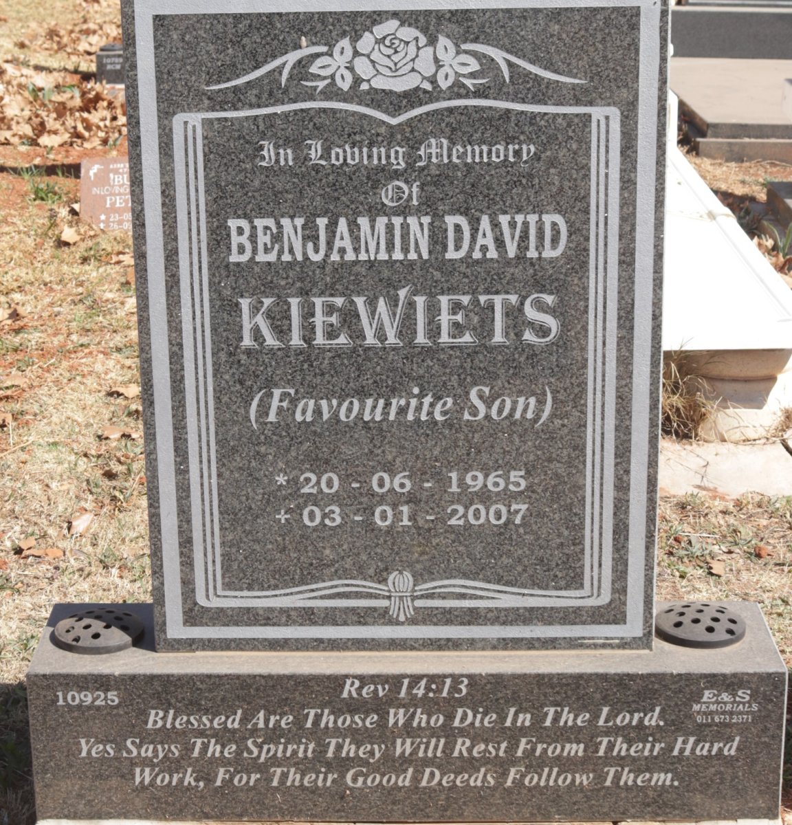 KIEWIETS Benjamin David 1965-2007