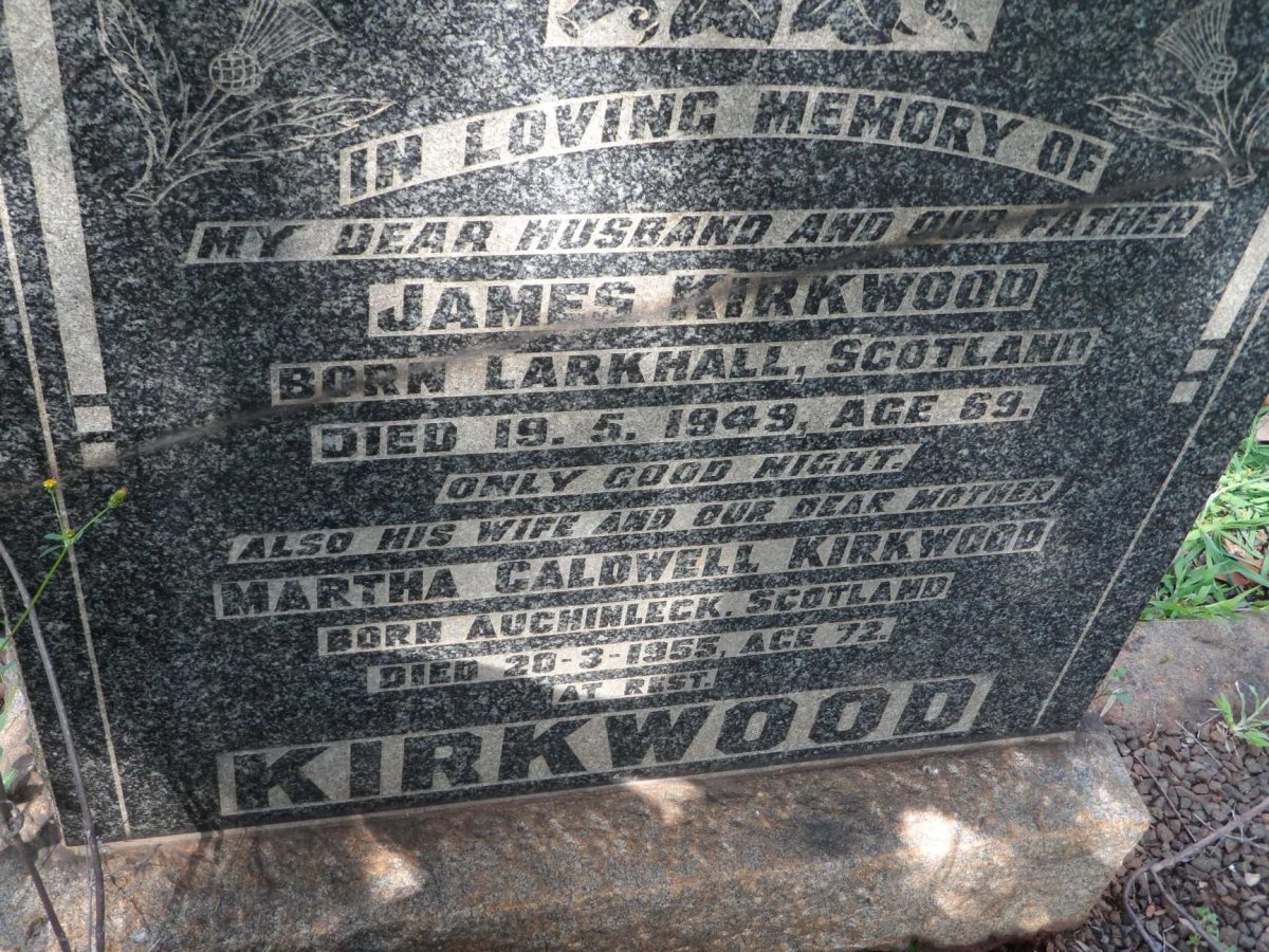 KIRKWOOD James -1949 &amp; Martha Caldwell -1955